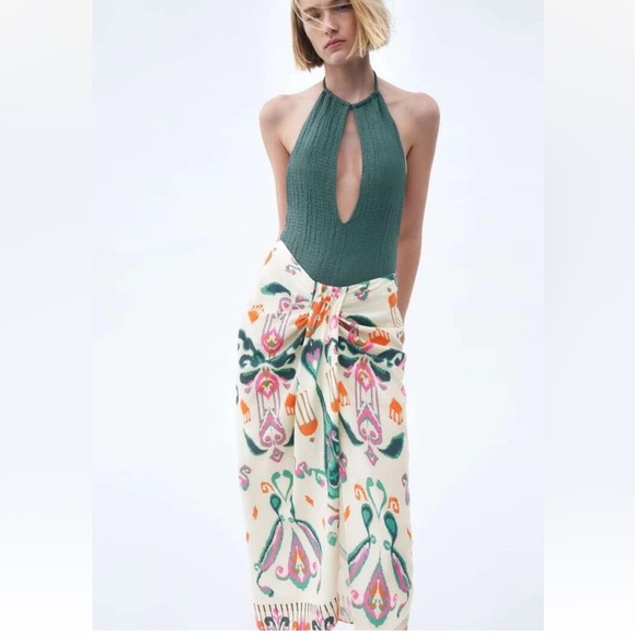 Zara Linen Blend Knotted Wrap Skirt - Picture 1 of 15